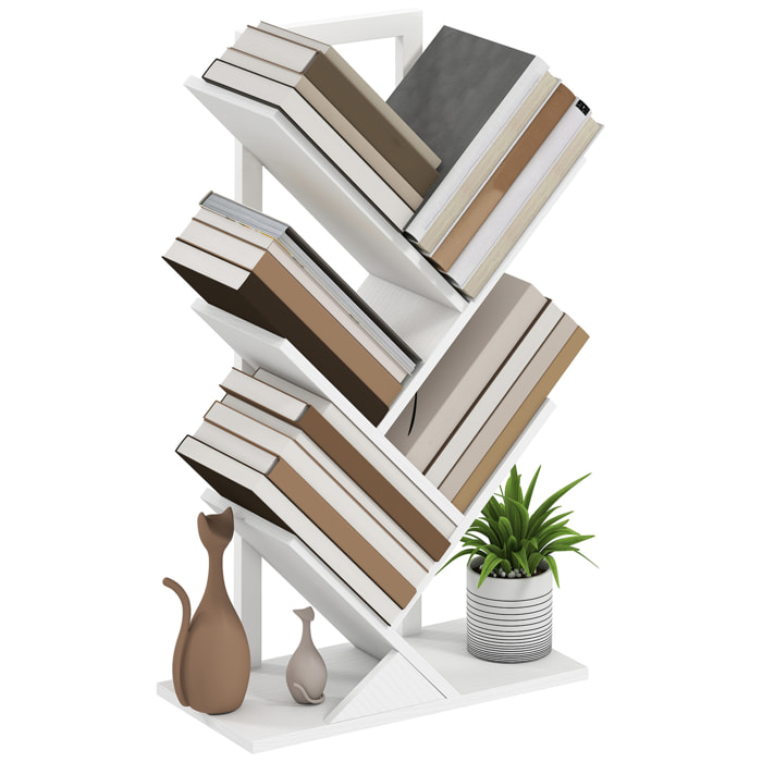 Librería en Forma de Árbol de 5 Niveles, Estantería de Libros con 5 Estantes, Estructura de Acero, para CD, DVD, Álbumes, Sala de Estar, Oficina, Estudio, Dormitorio, 50x24x82 cm, Blanco
