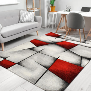 tapis salon 120x170 tissé rouge rectangle motif géométrique TRIANGULA