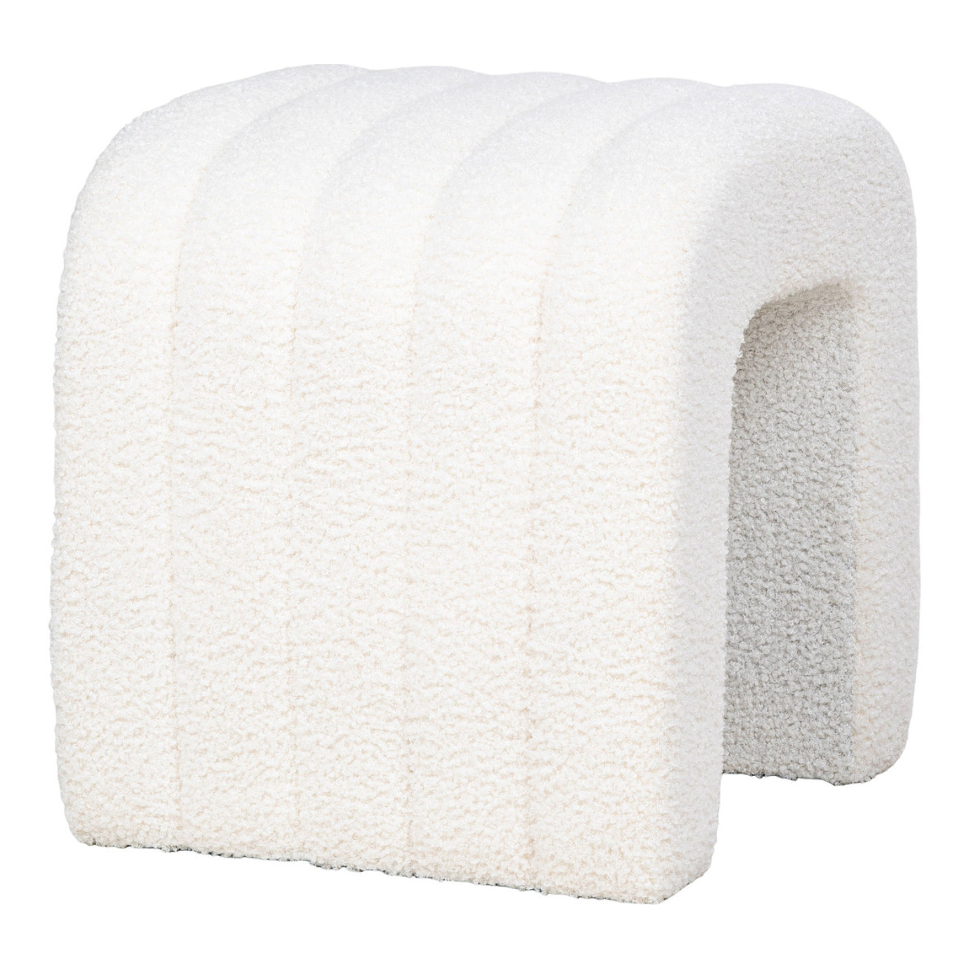 Pouf Colma in bouclé bianco forma arcata 42x41x36 cm