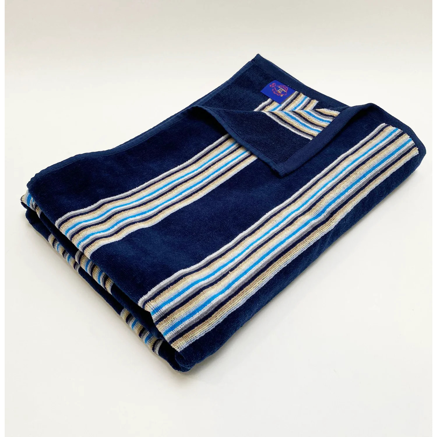 Serviette de plage éponge velours Jacquard Bleu 70x140 400g/m² - Milonga M Bleu Marine