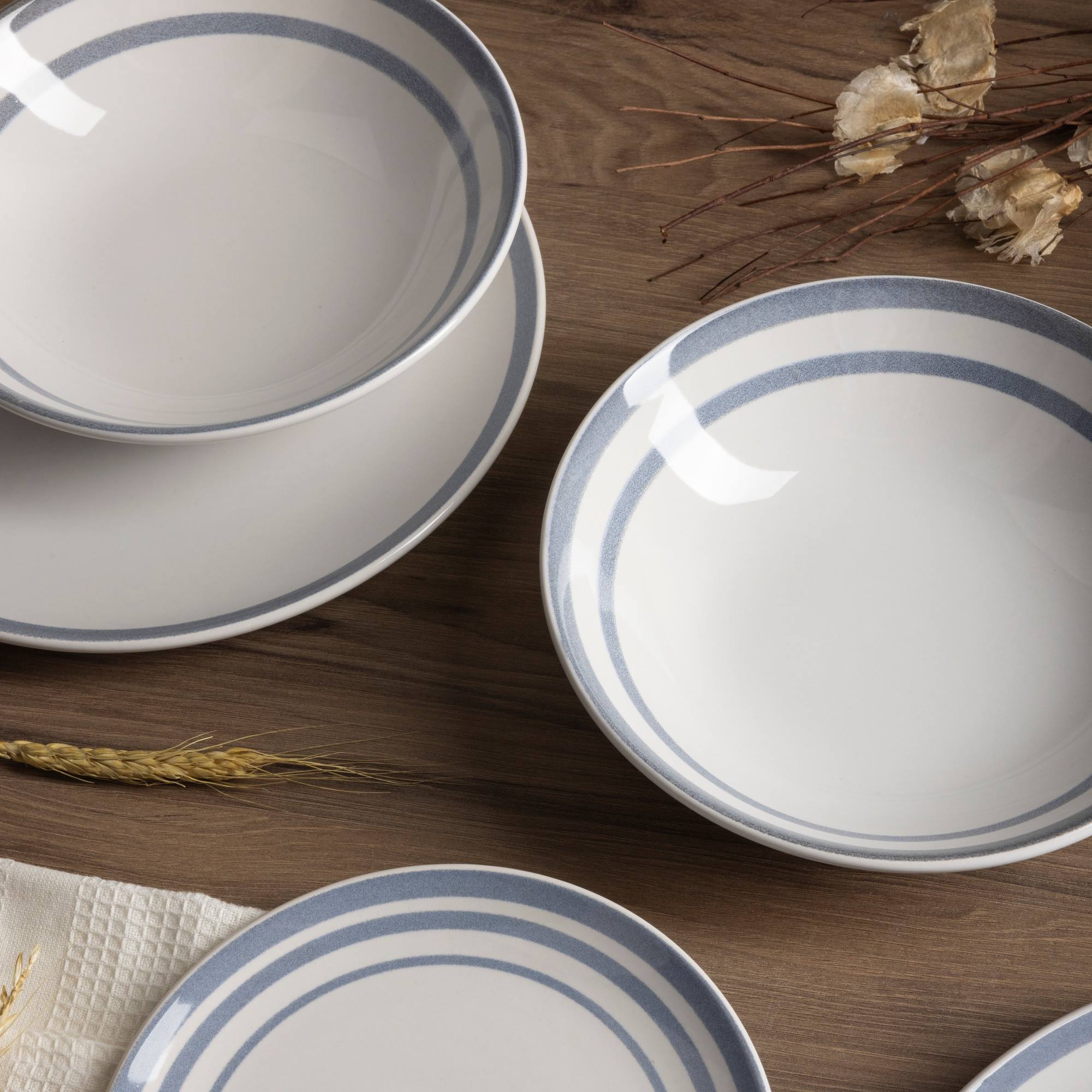 Set de 3 platos de postre ø19cm san ignacio con líneas azules