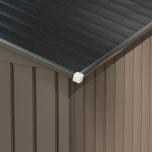 Cobertizo de Jardín con Base 213x130x185 cm Caseta de Jardín Exterior con 2 Puertas Correderas y 4 Ventanas para Almacenamiento de Herramientas Marrón