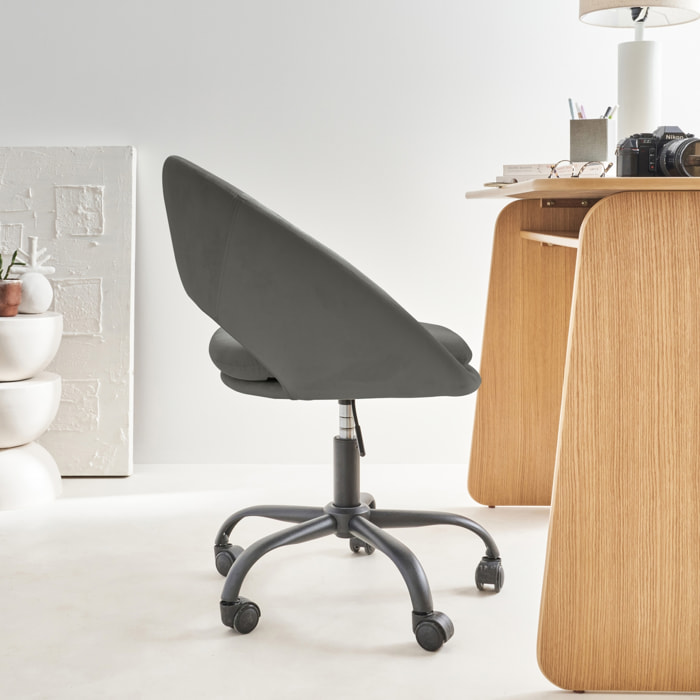 Chaise de bureau à roulettes métal et velours PAM