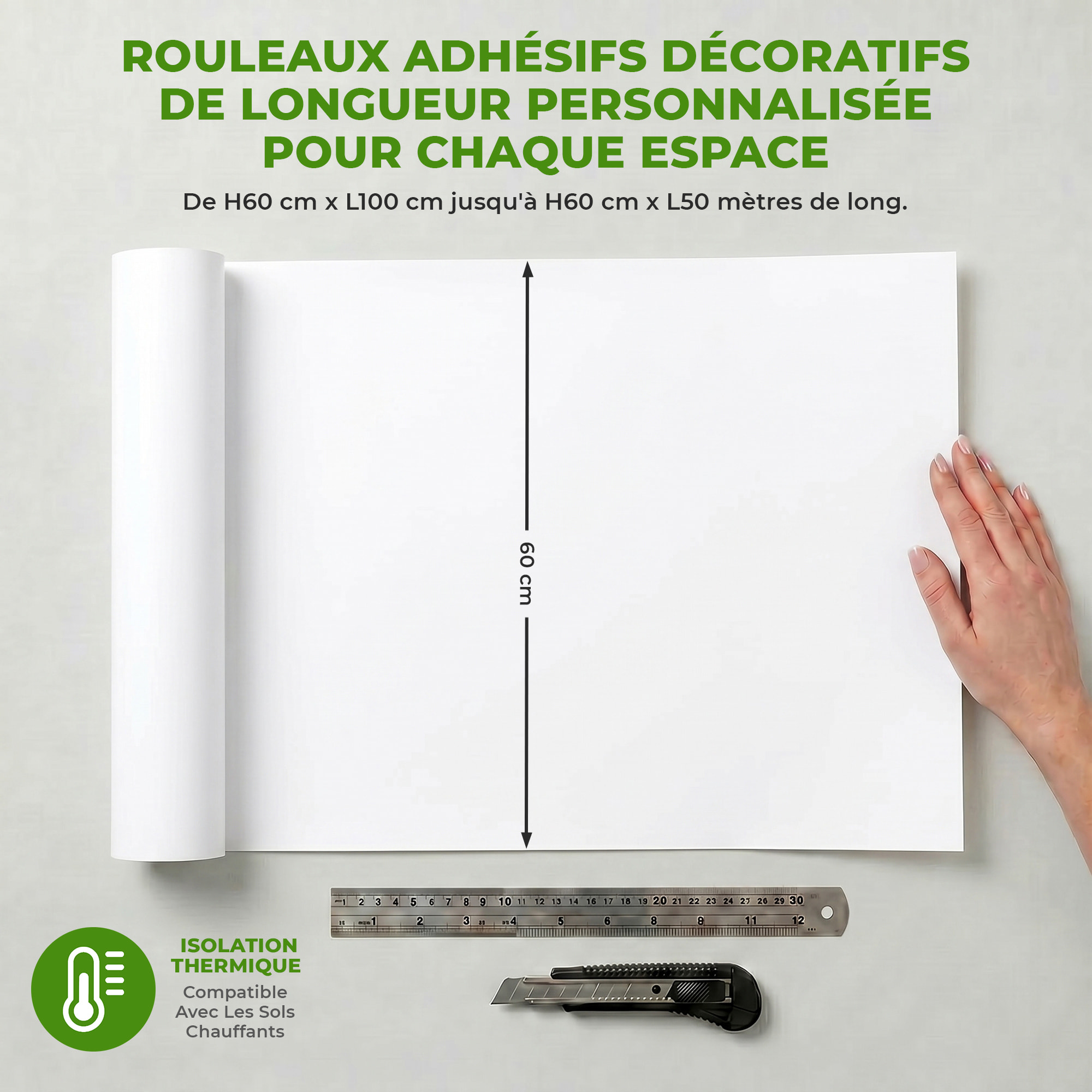 Rouleau adhésif décoratif Vinyle au Mètre - Blanc - Sticker Lavable Imperméable Mur Cuisine Meubles