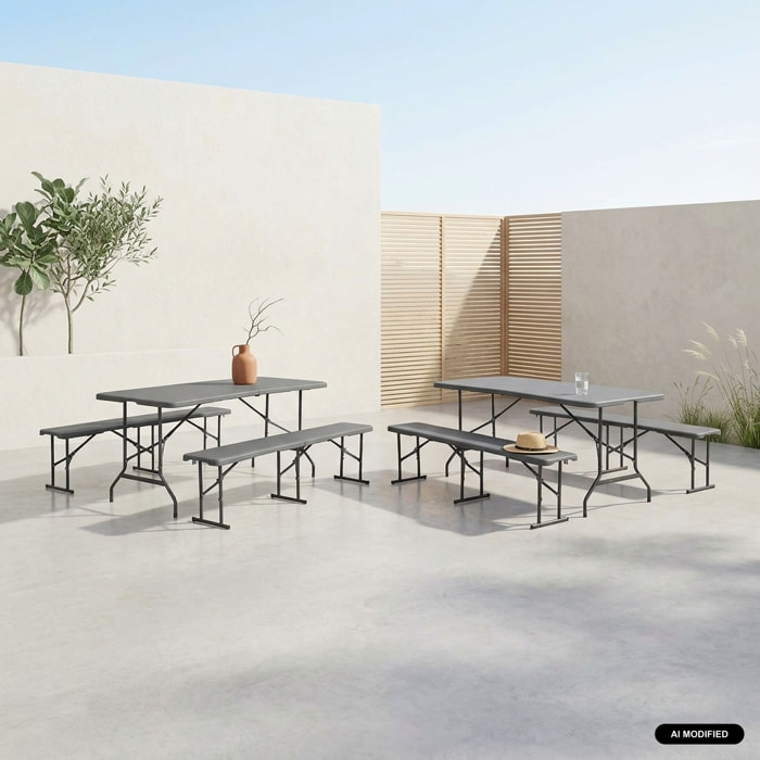 Table de réception pliante acier 2 bancs (lot de 2) FIESTA SET