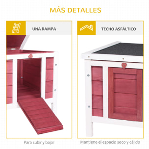 Conejera de Madera Exterior Jaula Caseta para Roedores Mascotas Pequeñas con Techo Asfáltico Abatible y Rampa Antideslizante 42x51x43 cm Rojo