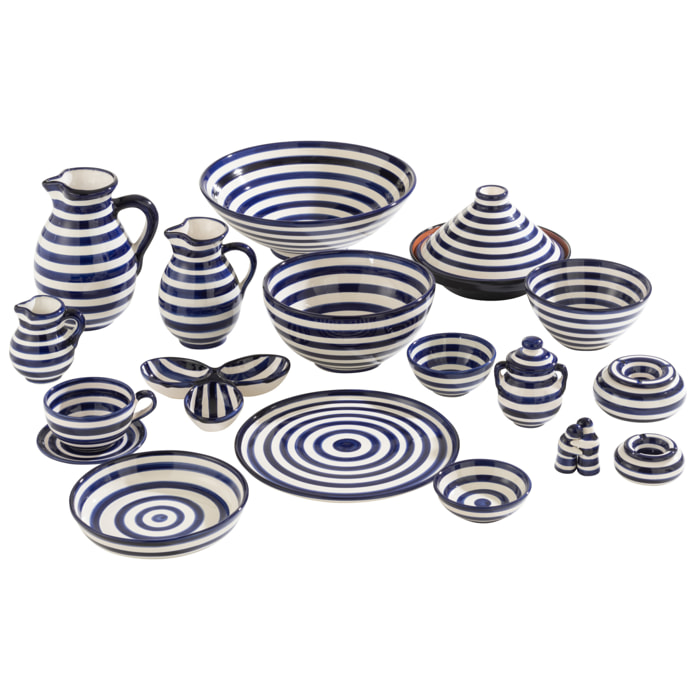 J-Line cendrier Granada Stripes - céramique - blanc/bleu - large