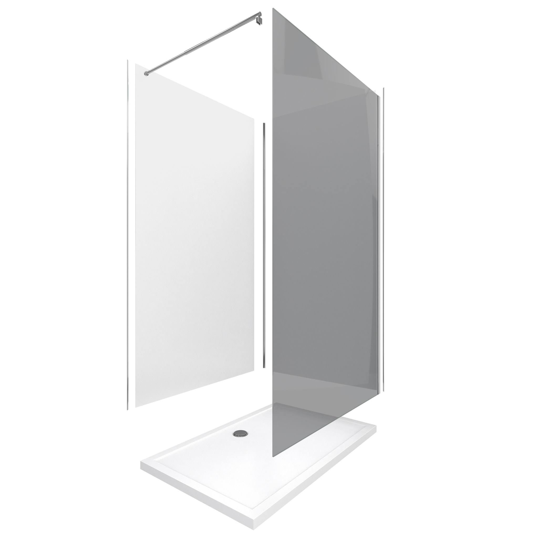 Pack douche à l'Italienne 90x120 - Kit Panneaux muraux Blanc/Chrome + receveur + Paroi Fumée 8 mm