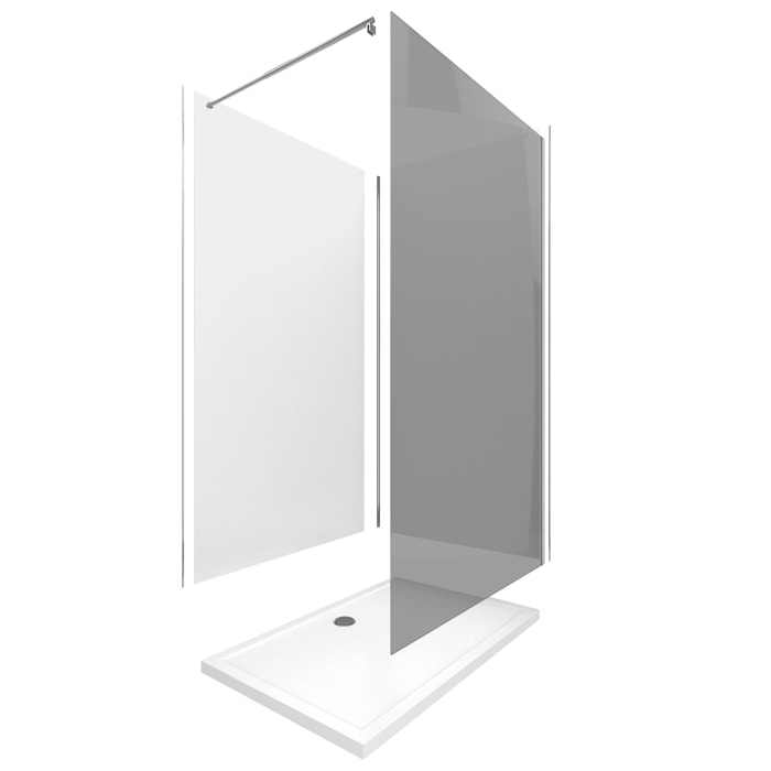 Pack douche à l'Italienne 90x120 - Kit Panneaux muraux Blanc/Chrome + receveur + Paroi Fumée 8 mm