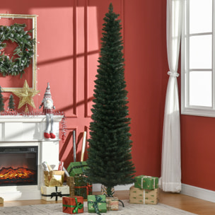 Árbol de Navidad Estrecho 210 cm, Árbol de Navidad Artificial con 510 Ramas, Base Plegable y Soporte Metálico, Fácil Montaje, para Salón, Interior, Verde