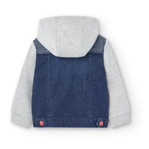 Cazadora denim combinada niÃ±o, capucha forrada, estampado