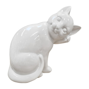 Statuette chat résine blanche H23cm - NALA
