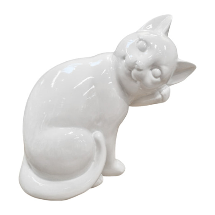 Statuette chat résine blanche H23cm - NALA