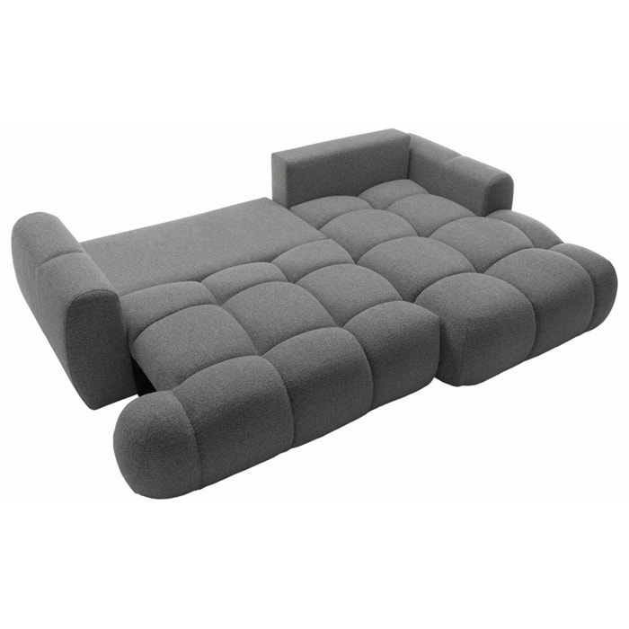 Yulin - Canapé d'angle droit 4 places convertible avec coffre en tissu bouclette - Gris foncé