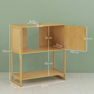 Meuble sous vasque 2 portes étagère - dim. 70L x 33l x 79,5H cm - bambou