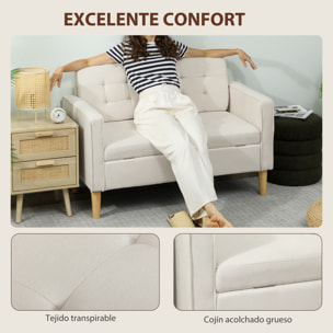 Sofá de 2 Plazas con Espacio de Almacenamiento, Sofá Moderno de Terciopelo con Patas de Madera, Respaldo Capitoné, para Salón, Dormitorio, Oficina, 117x62x78 cm, Crema