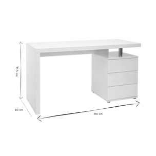 Bureau avec rangements 3 tiroirs design blanc laqué brillant L140 cm CALIX