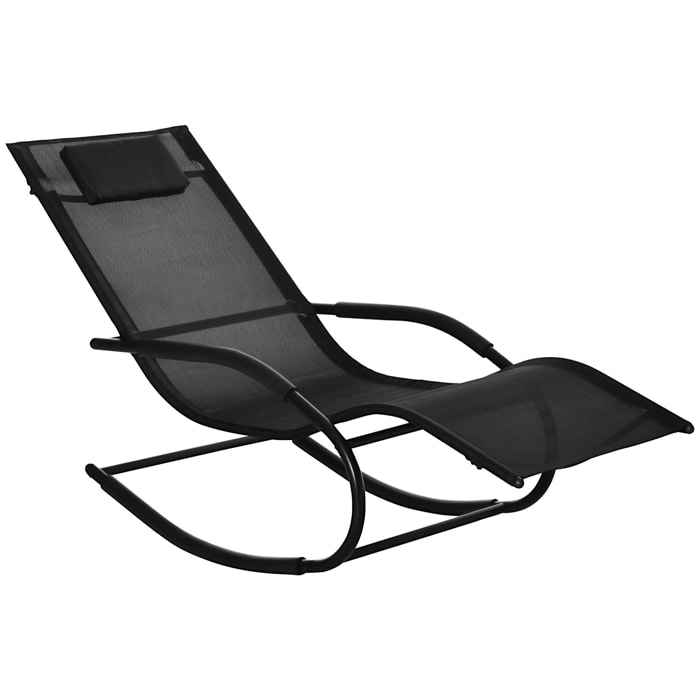 Chaise longue à bascule - rocking chair design - tétière, accoudoirs, assise dossier ergonomique - métal époxy textilène noir