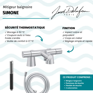 Mitigeur baignoire Simone + pommeau de douche Shift Ellipse + flexible de douche lisse + colonnettes