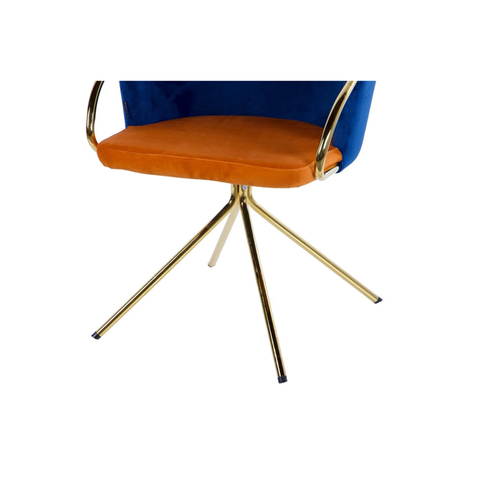 Silla Giratoria Velvet Naranja Azul 55x58x77 Cm