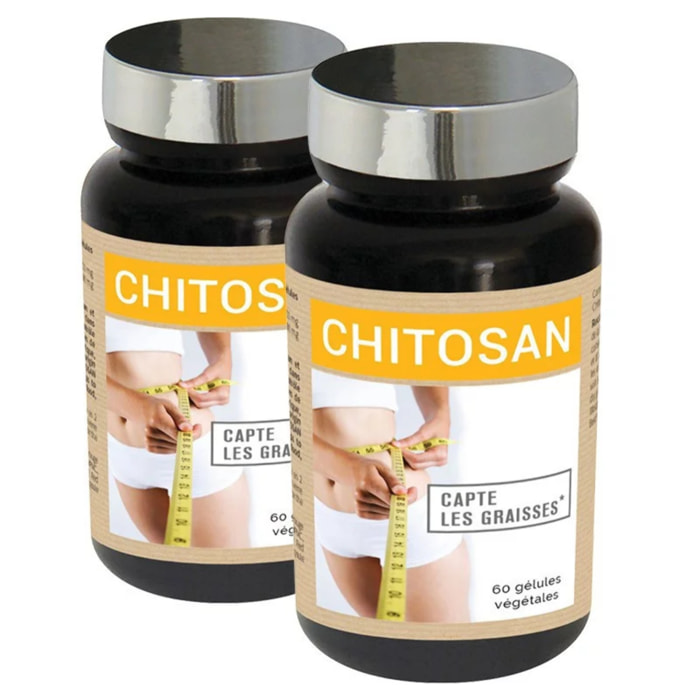 CHITOSAN - Absorbe Sucres et Graisses - Réduit l'appétit - Favorise l'amincissement - Gélules végétales - Lot de 2 produits