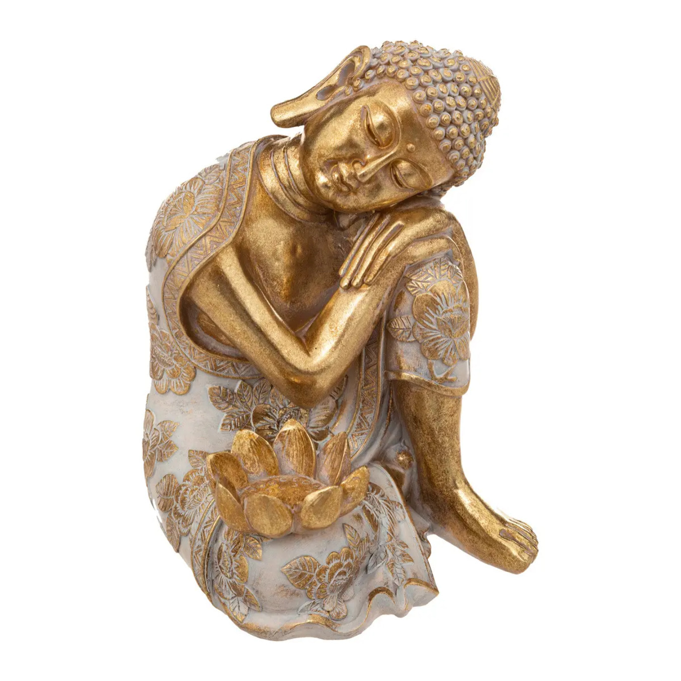 Statuette "Bouddha" - résine - doré - H23 cm