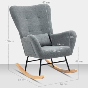 Mecedora de Borreguito Mecedora para Lactancia con Respaldo Acolchado Almohada y Base de Madera de Caucho Carga 120 kg Silla Mecedora para Salón Dormitorio Gris