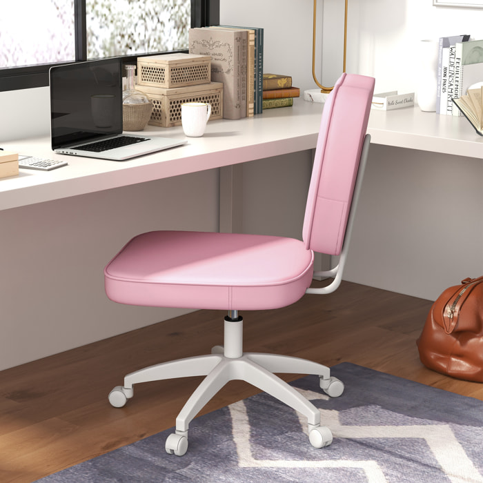 Silla de Escritorio Tapizada en PU Silla de Oficina Giratoria con Altura Ajustable Sin Brazos Carga 120 kg Silla para Estudio Dormitorio 46x59x82-92 cm Rosa