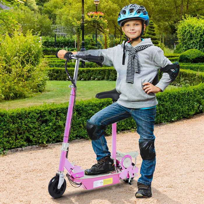 Trottinette électrique 120 W pliable pour enfant de 7 à 12 ans hauteur guidon et selle réglable 10 Km/h max. rose