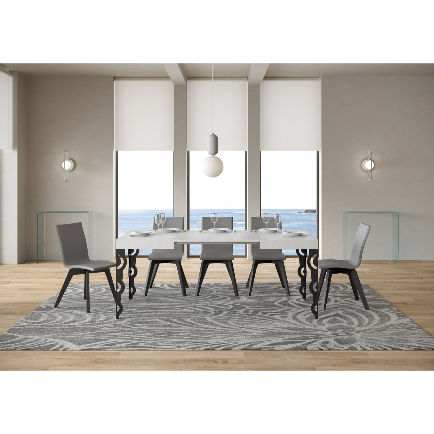 Table extensible 80x120/204 cm Karamay Frêne Blanc cadre Anthracite