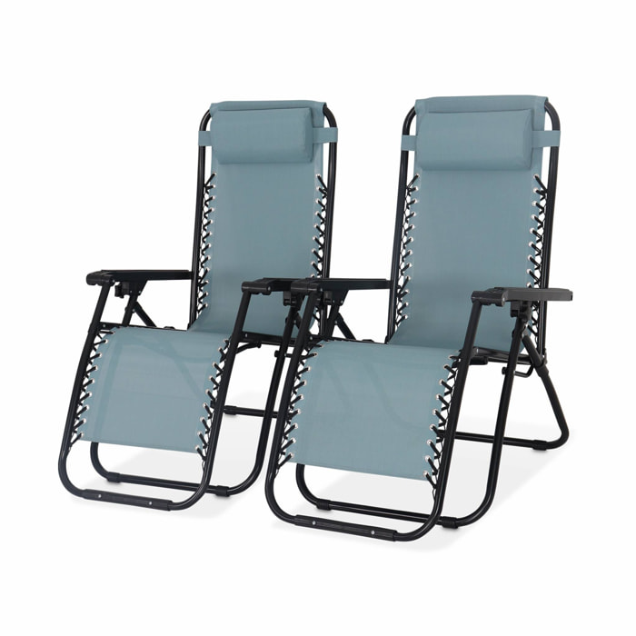 Lot de 2 fauteuils relax – Patrick – Textilène. pliables. multi-positions. émeraude