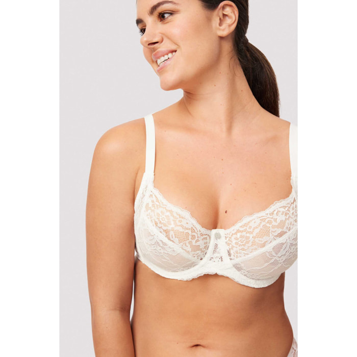 Reggiseno con ferretto non imbottito in pizzo avorio, coppe C e D