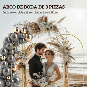 Set de 3 Arcos de Jardín para Rosas de Metal, Arcos de Boda de 220/200/180 cm con Recubrimiento en Polvo, Resistente a la Intemperie, para Plantas Trepadoras, Decoración Patio Terraza, Dorado