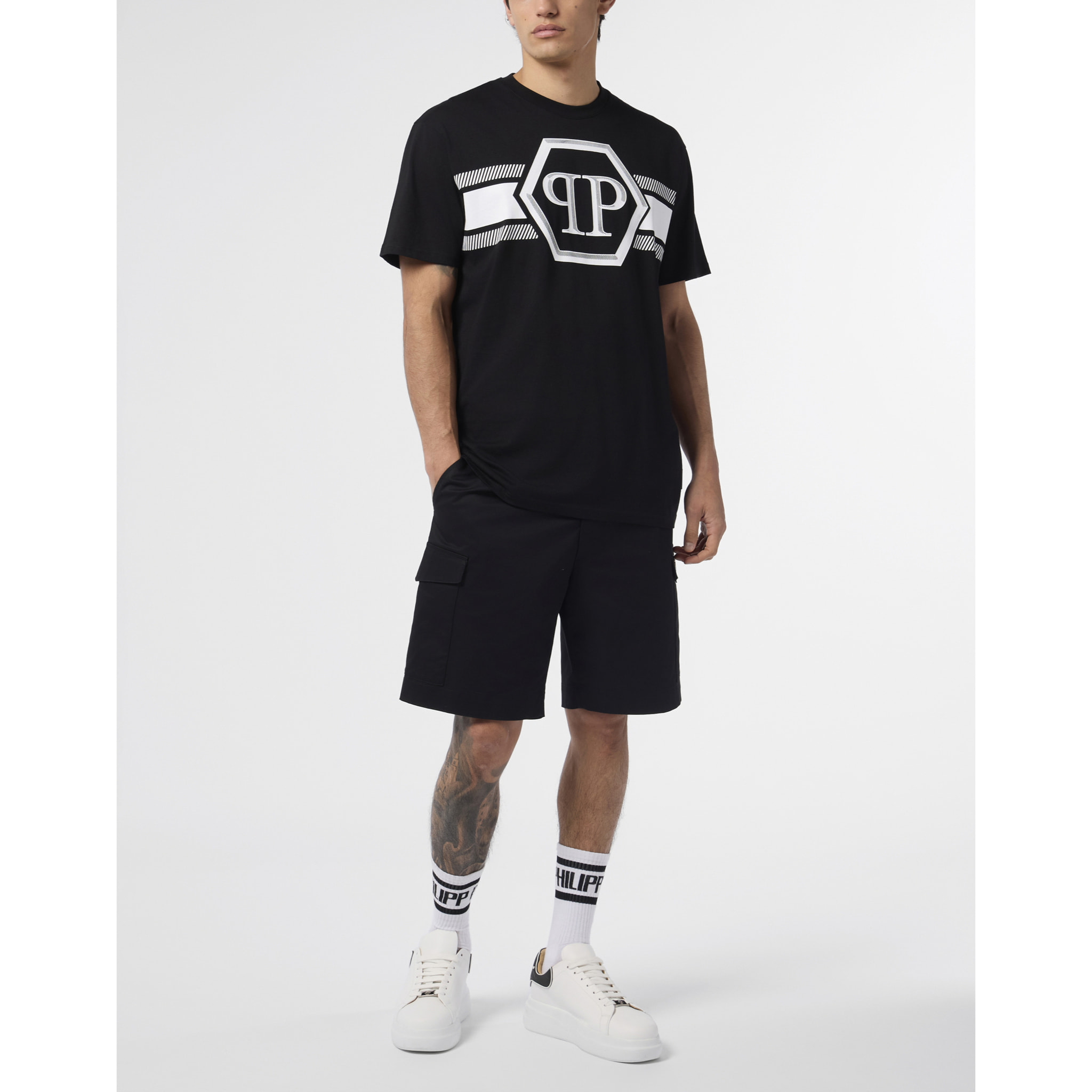 PHILIPP PLEIN Camiseta de cuello redondo y manga corta HEXAGON