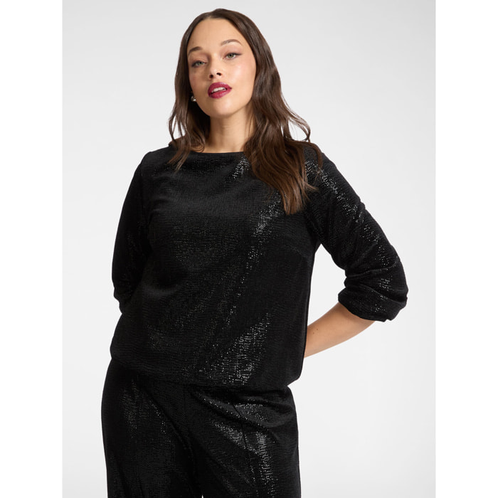 Elena Mirò - Blusa in ciniglia laminata - Nero
