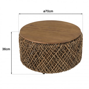 SIXTINE - Table basse ronde 70x70cm en tissage de fibre de cocotier
