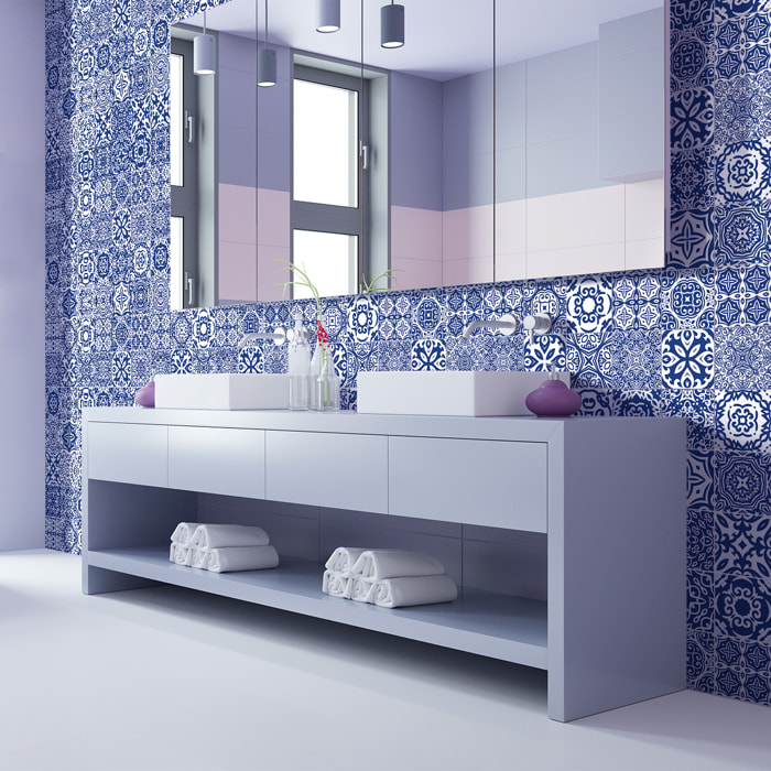 Stickers muraux - Sticker Mural Carrelage adhésif Cuisine Salle de Bain - 60 STICKERS CARRELAGES AZULEJOS BARBARA