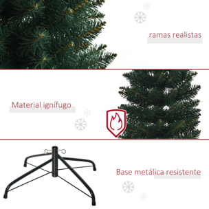 Árbol de Navidad Artificial Altura 180 cm Ignífugo con 380 Ramas Hojas de PVC Base Plegable y Soporte Metálico Decoración Navideña para Interiores Ø56x180 cm Verde