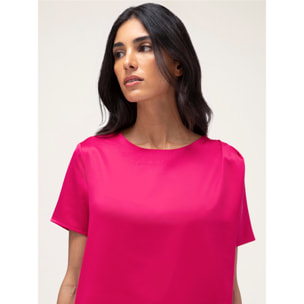 Motivi - Camiseta bimateria con pliegues - Fuchsia