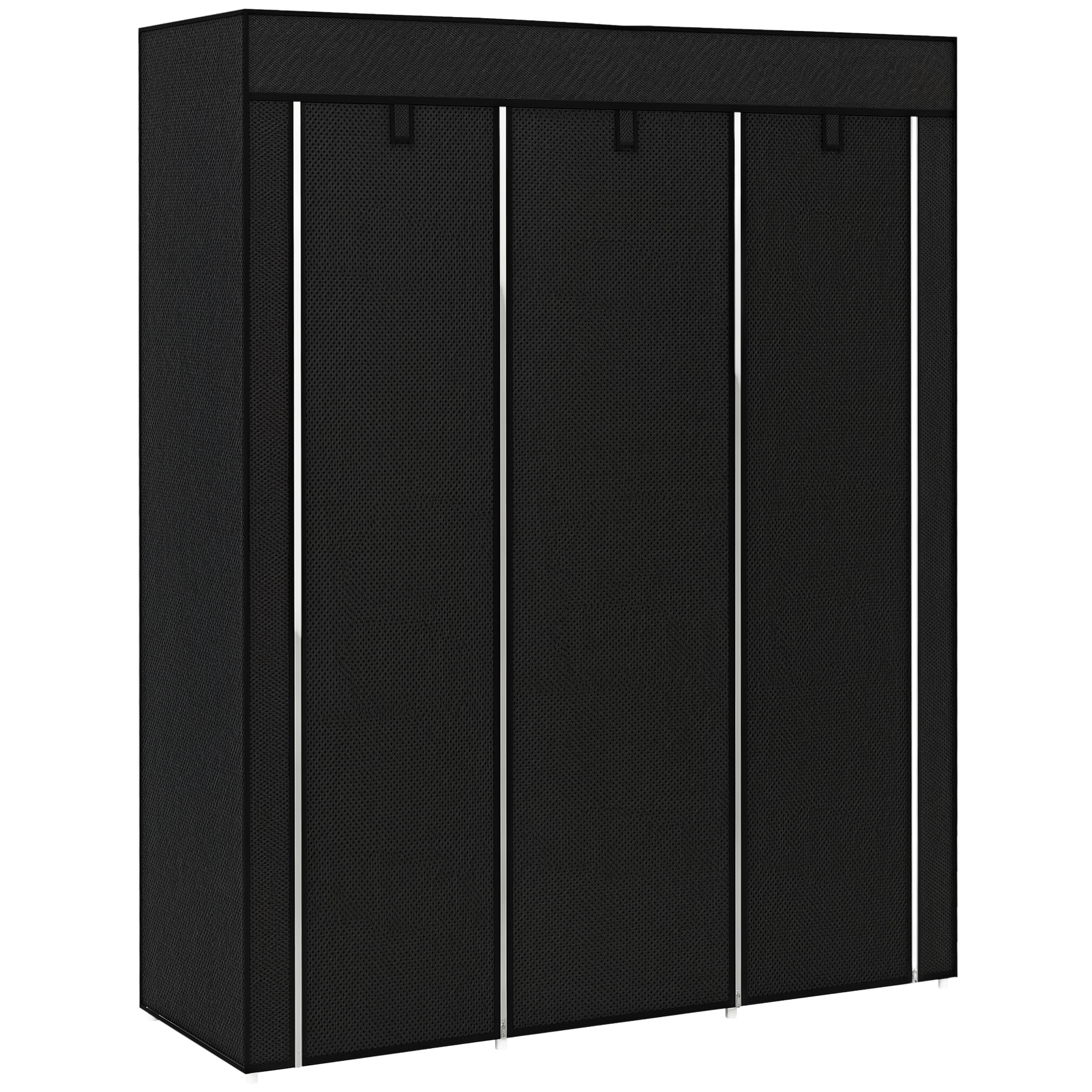 Armario de Tela Plegable, Armario Portátil con 2 Barras para Colgar, 8 Estantes, Marco de Acero, para Dormitorio, Vestidor, 125x43x162,5 cm, Negro