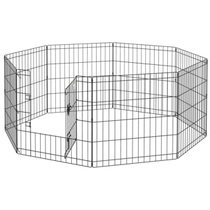 Parc enclos modulable pour chien animaux porte verrouillable 8 panneaux dim. panneau 61L x 61H cm métal noir