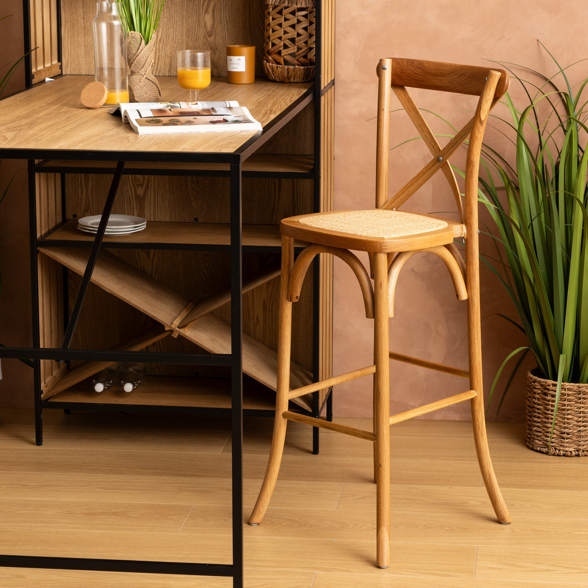 Tabouret de bar "Isak" chêne beige H110cm