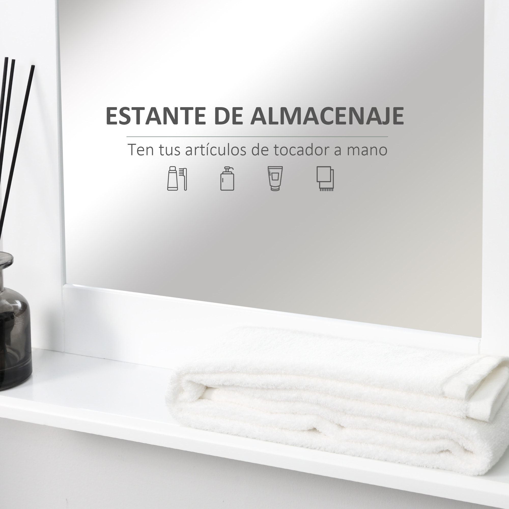Espejo de Baño 50x11,5x60 cm con Estante de Almacenaje y Marco de Madera Blanco