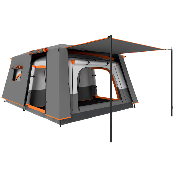 Tente de camping familiale 4-5 personnes - portes, fenêtres, sac de transport inclus - dim. 4,3 x 3 x 1,95 m - gris