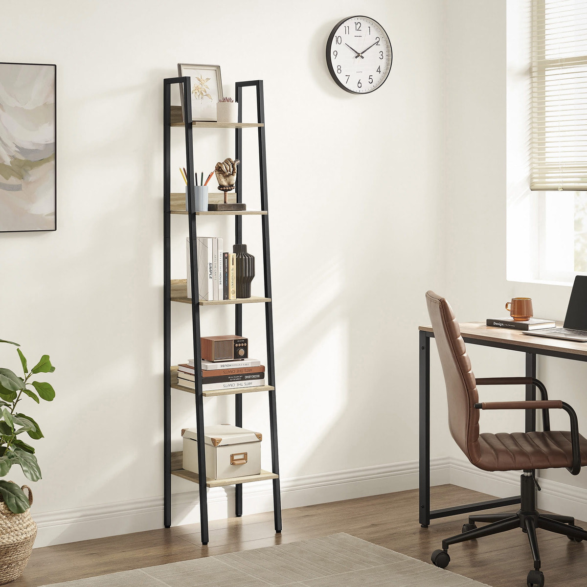 Libreria a scala industriale Sonoma con 5 ripiani in acciaio nero