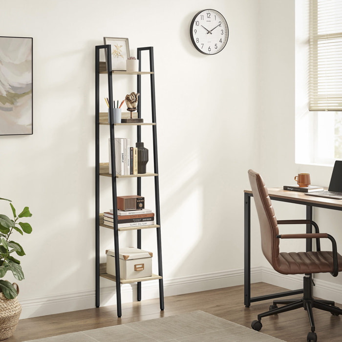 Libreria a scala industriale Sonoma con 5 ripiani in acciaio nero