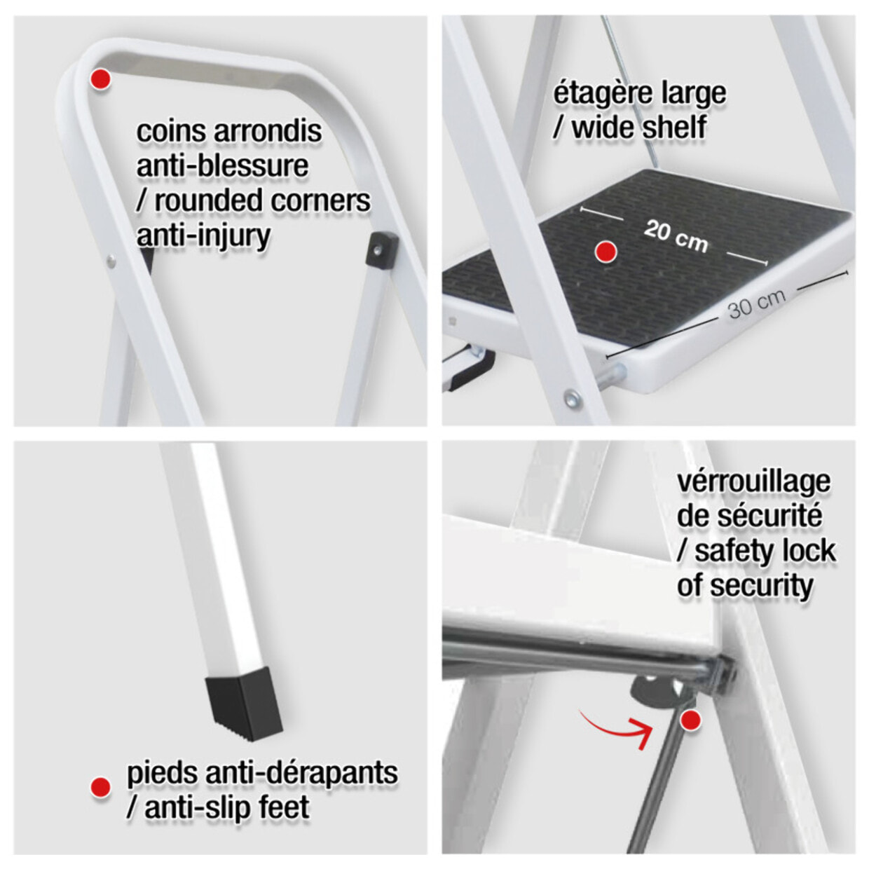 Escabeau 2 marches pliant & antidérapant en Acier Max 150kg (46x55x82cm) MSV