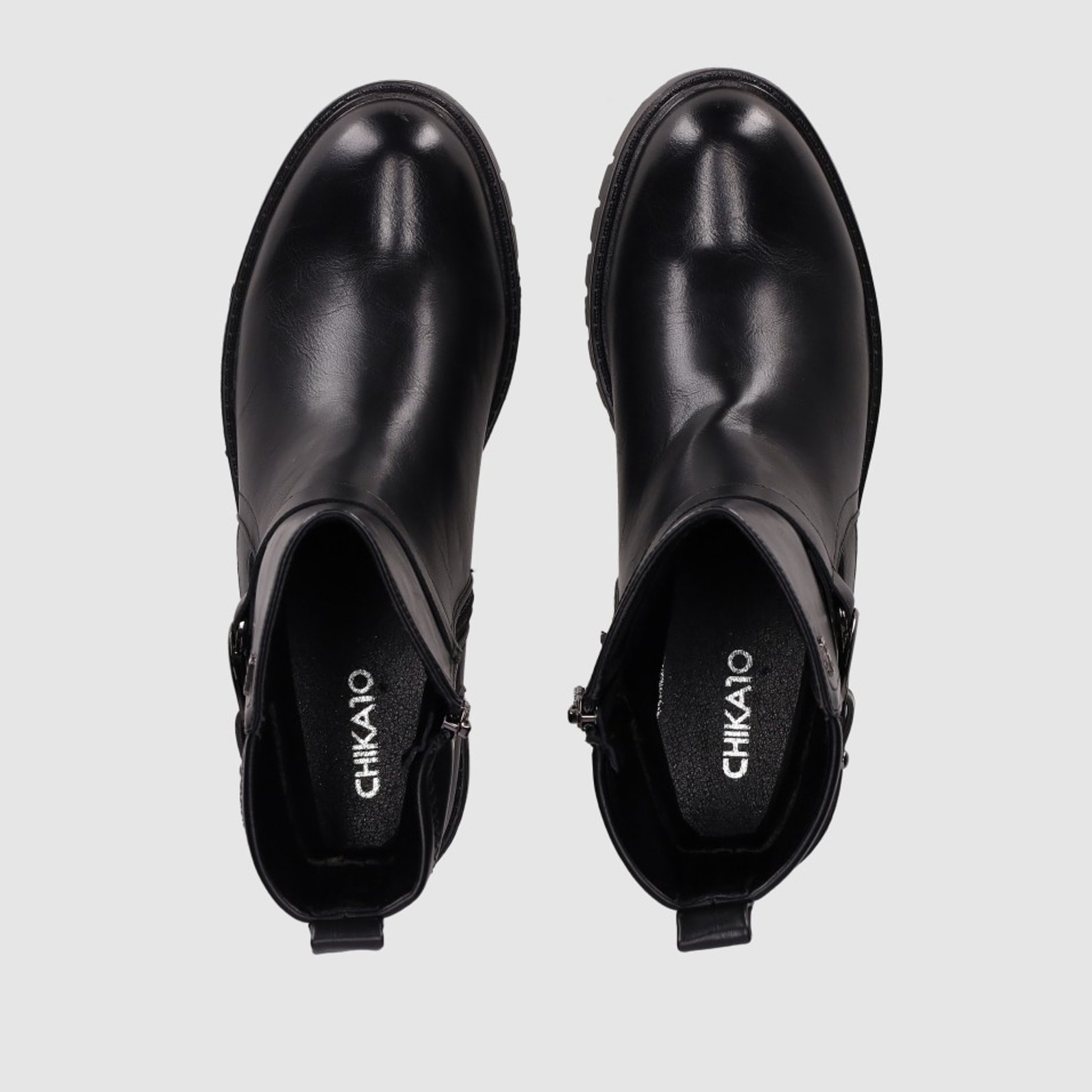 Botines de Piel Sintética - Negro - Tacón: Bajo