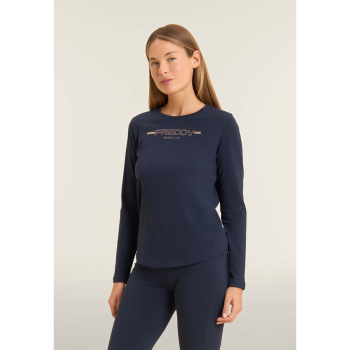 T-shirt da donna a manica lunga con fondo stondato