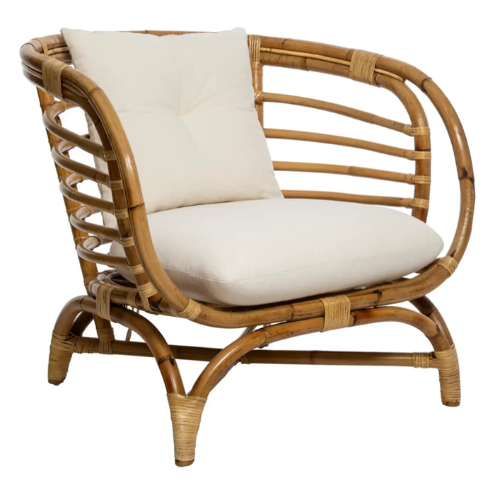 Fauteuil "Farah" rotin tissu blanc